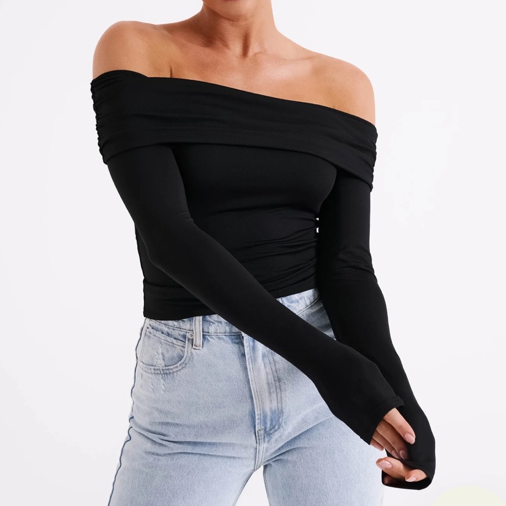 Meshki lucinda Elegant Black Off-Shoulder Women's Top M